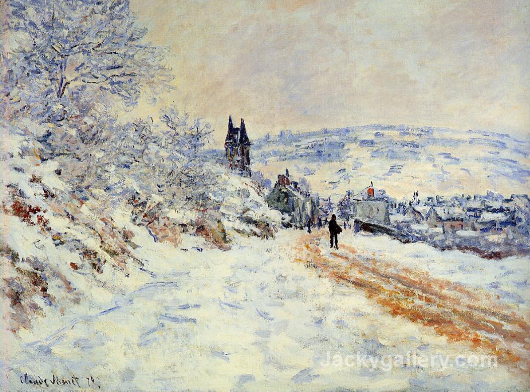 The Road to Vetheuil, Snow Effect by Claude Monet paintings reproduction